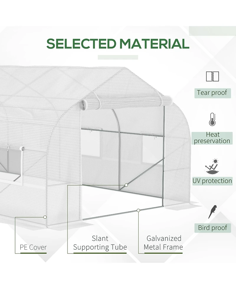 20' x 10' x 7' Walk-in Tunnel Greenhouse with Zippered Mesh Door & 8 Mesh Windows, Gardening Plant Hot House with Galvanized Steel Hoops, White