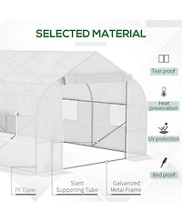 20' x 10' x 7' Walk-in Tunnel Greenhouse with Zippered Mesh Door & 8 Mesh Windows, Gardening Plant Hot House with Galvanized Steel Hoops, White