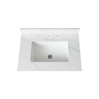 31 Inch Marble Vanity Top, White Vanity Top with Pre-drilled Faucet Holes, Bathroom Vanity Top with Undermount Rectangular Middle Sink and 4" Hei