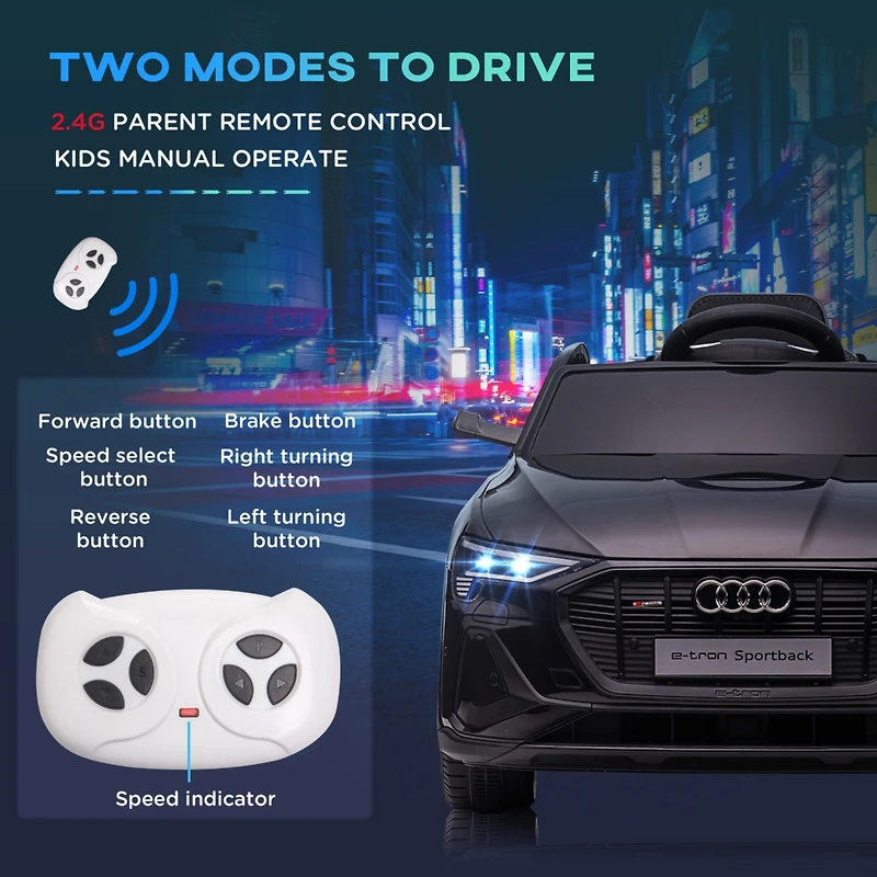 12V Kids Electric Ride On Car, Audi E-tron, Battery Powered Toy with Parent Remote Control, Suspension System, Auxiliary Wheels, Led Lights, Music and