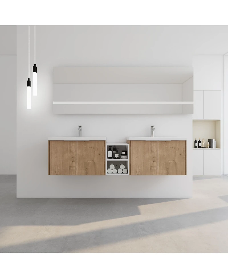 Simplie Fun 72" Soft-Close Bathroom Vanity with Resin Sink and Ample Storage