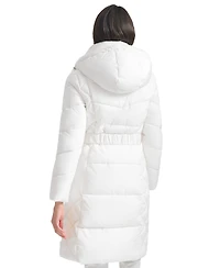 Calvin Klein Women's Diamond Quilted Side Belted Hooded Puffer Coat