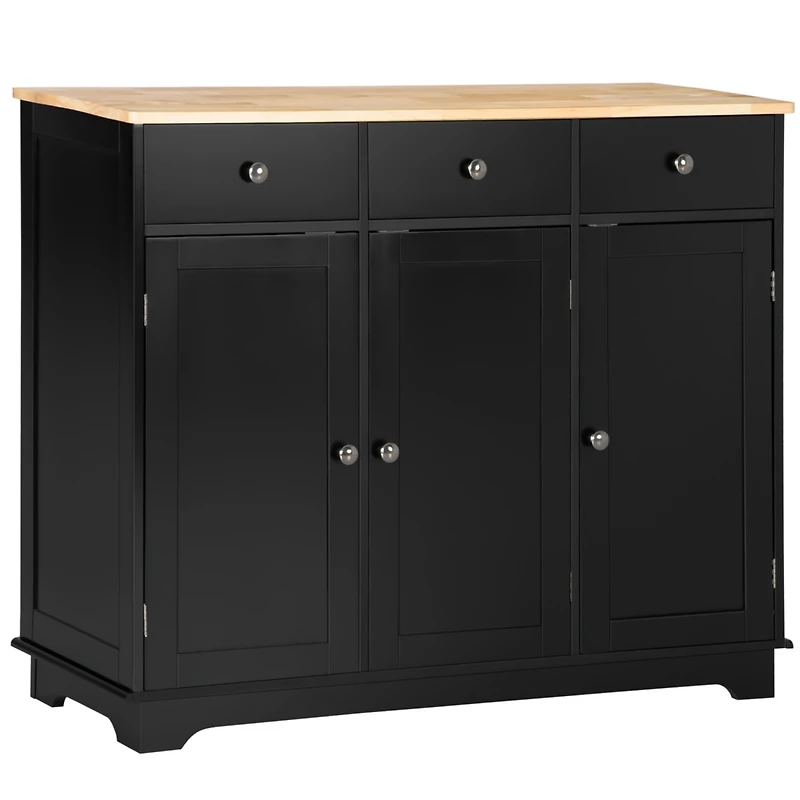 Sideboard with Solid Wood Countertop, Modern Kitchen Storage Cabinet, Coffee Bar Cabinet with Drawers, Doors and Adjustable Shelf