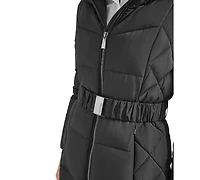 Calvin Klein Women's Diamond Quilted Side Belted Hooded Puffer Coat