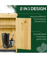 Garden Storage Cabinet, Outdoor Tool Shed with Galvanized Top and Two Shelves for Yard Tools or Pool Accessories, Natural