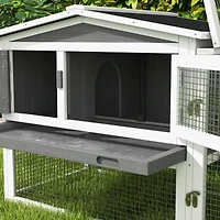 Rabbit Hutch 2-Story Bunny Cage Small Animal House with Slide Out Tray, Detachable Run, for Indoor Outdoor, 61.5" x 23" x 27