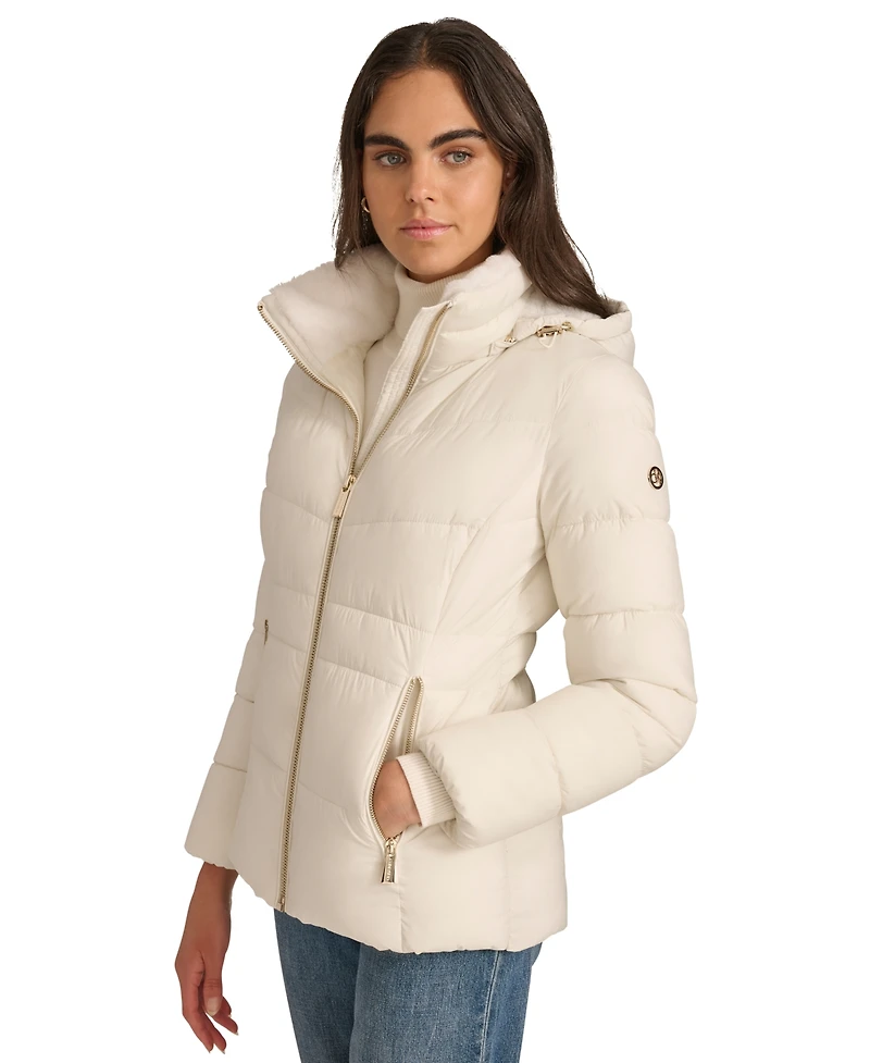 Calvin Klein Petite Faux-Fur-Lined Hooded Puffer Coat