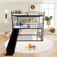 Twin Size House Loft Bed with Slide and Ladder, Black