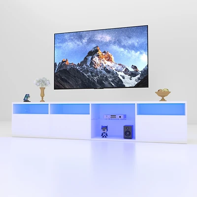 Streamdale Led Tv Stand with Rgb Lights and Storage (White)