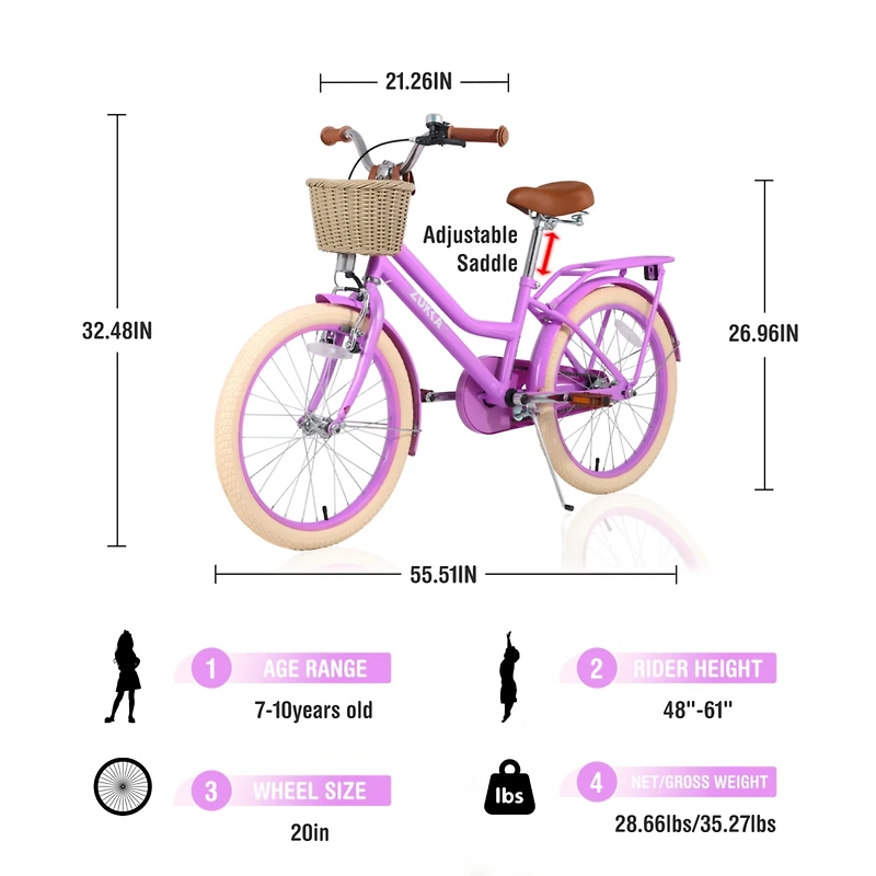 Streamdale Girls' 20" Bike with Basket for Ages 7-10