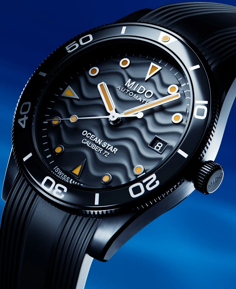 Mido Men's Swiss Automatic Ocean Star Captain Black Rubber Strap Watch 39mm