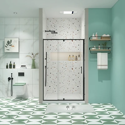 Streamdale Pivot Swing Glass Shower Door, 1/4" Clear Tempered Glass