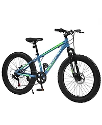 Streamdale Furniture Elecony 24 Inch Fat Tire Bike Adult/Youth Full Shimano 7 Speeds Mountain Bike, Dual Disc Brake, High-Carbon Steel Frame