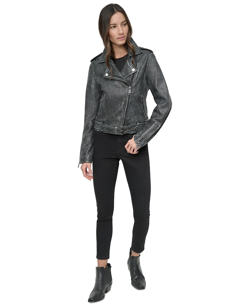 Dkny Jeans Women's Leather Asymmetrical Zip-closure Moto Jacket