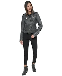 Dkny Jeans Women's Leather Asymmetrical Zip-closure Moto Jacket