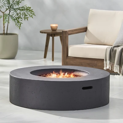 Lightweight Concrete Outdoor Circular Fire Pit, Dark Gray 50,000 Btu (Tank Cover Not Included)