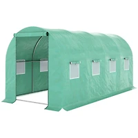 15' x 7' x 6.5' Walk-in Tunnel Hoop Greenhouse, Green House with Polyethylene Pe Cover, Steel Frame, Roll-Up Zipper Door & Windows for Flowers, Vegeta