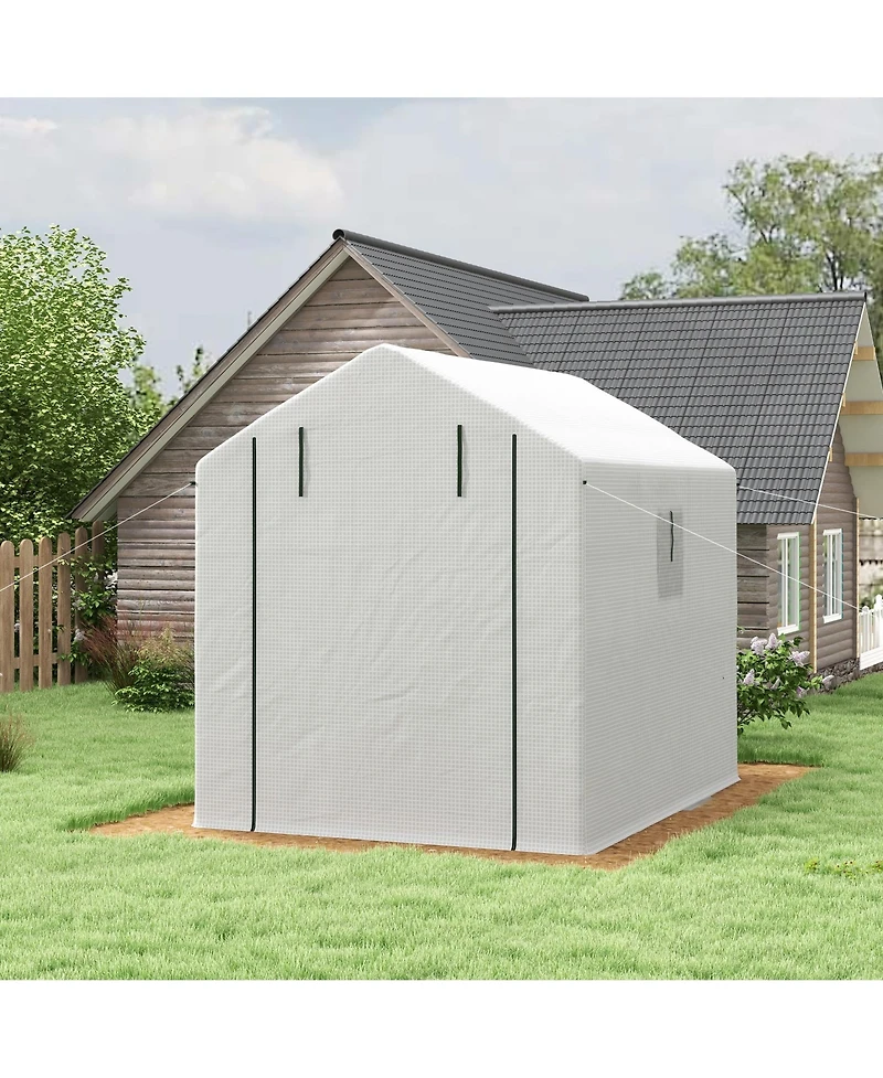 8' x 6' x 7' Walk-in Greenhouse with Mesh Door and Windows, 18 Shelf Green House with Trellis, Plant Labels, Uv protective for Growing Flowers, Herbs,