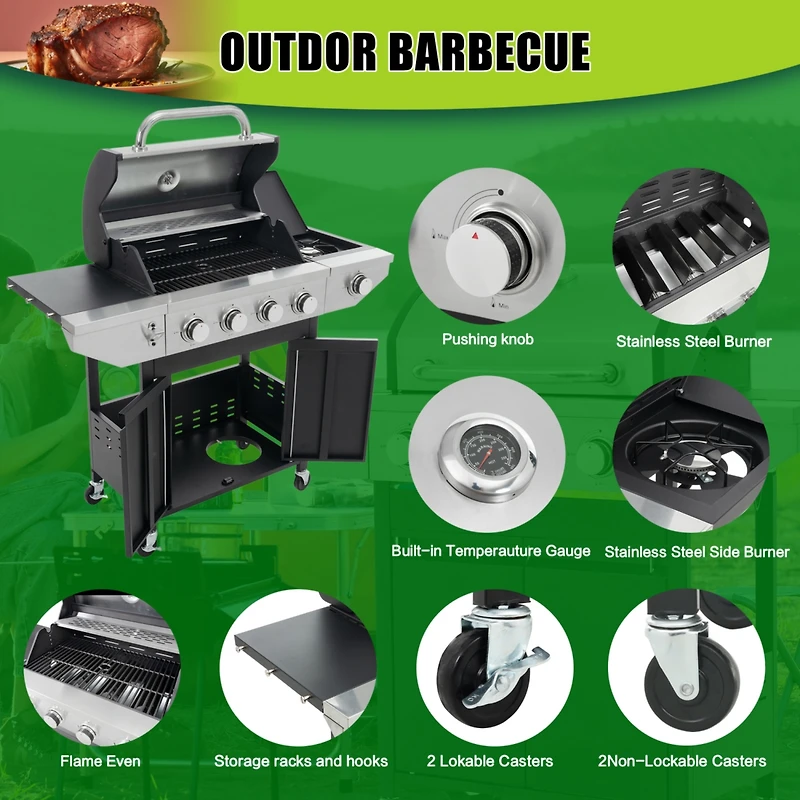 Streamdale 4-Burner Propane Gas Grill with Side Burner