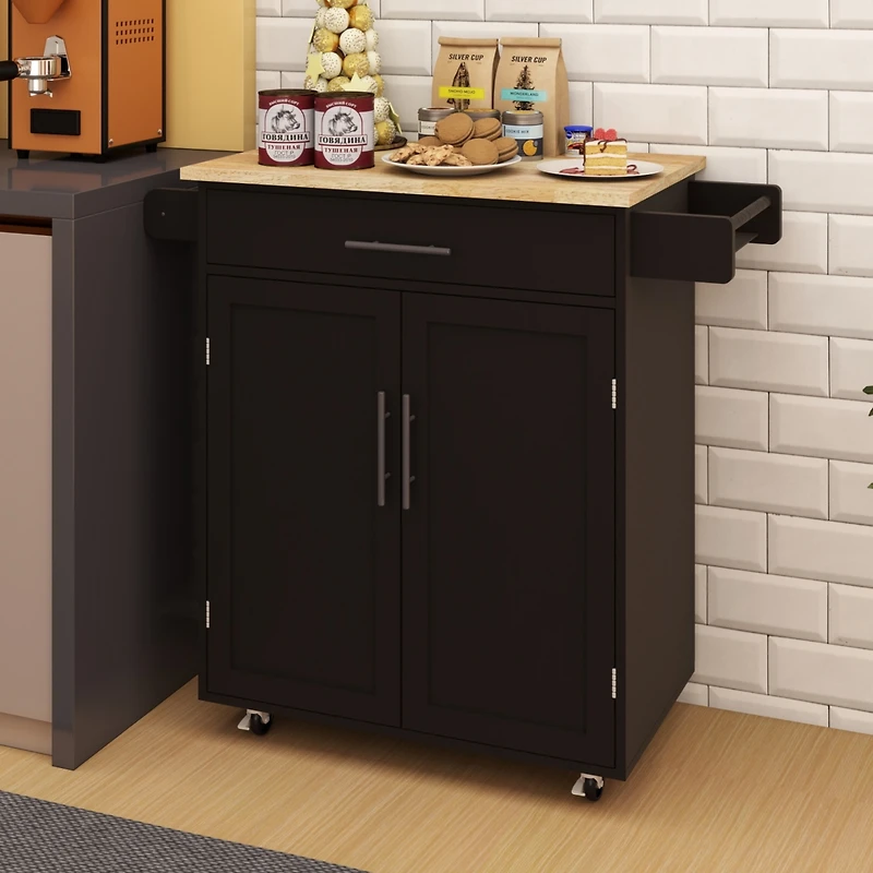 Streamdale Rolling Kitchen Cart with Drawer, Doors, Shelves, Towel & Seasoning Racks