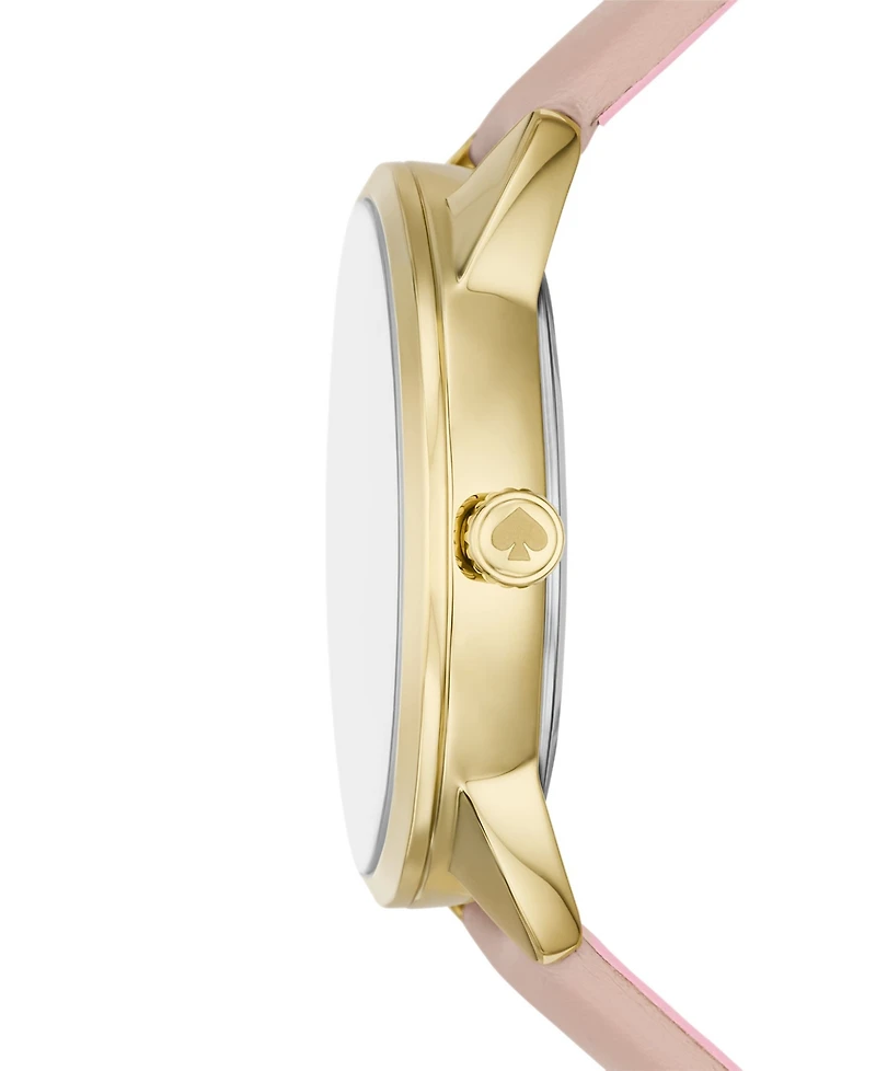 Kate Spade New York Women's Crosstown Three-hand Gold-Tone Pink Leather Watch 34mm
