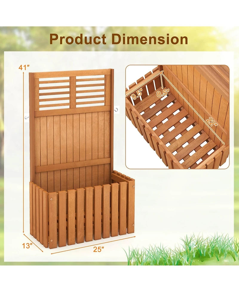 Costway 1 Pcs Wooden Plant Stand Raised Garden Bed with Trellis & Planter Box Privacy Screen
