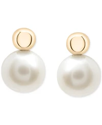 Cultured Freshwater Pearl (7mm) & Gold Bead Stud Earrings in 10k Gold