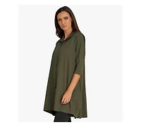 Stella Carakasi Women's 3/4 Sleeve Button-Front Cotton Poplin And Jersey Shirt Top Tiburon Tunic Icon
