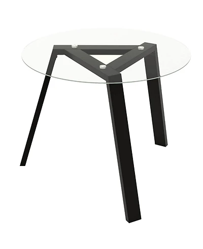 36" Round Glass Dining Table for 4 with Tempered Tabletop Rubber Wood Frame
