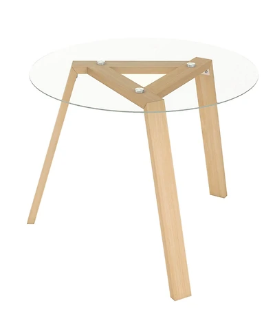 36" Round Glass Dining Table for 4 with Tempered Glass Tabletop Rubber Wood Frame