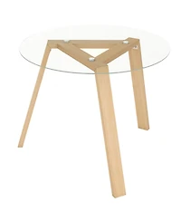 36" Round Glass Dining Table for 4 with Tempered Glass Tabletop Rubber Wood Frame