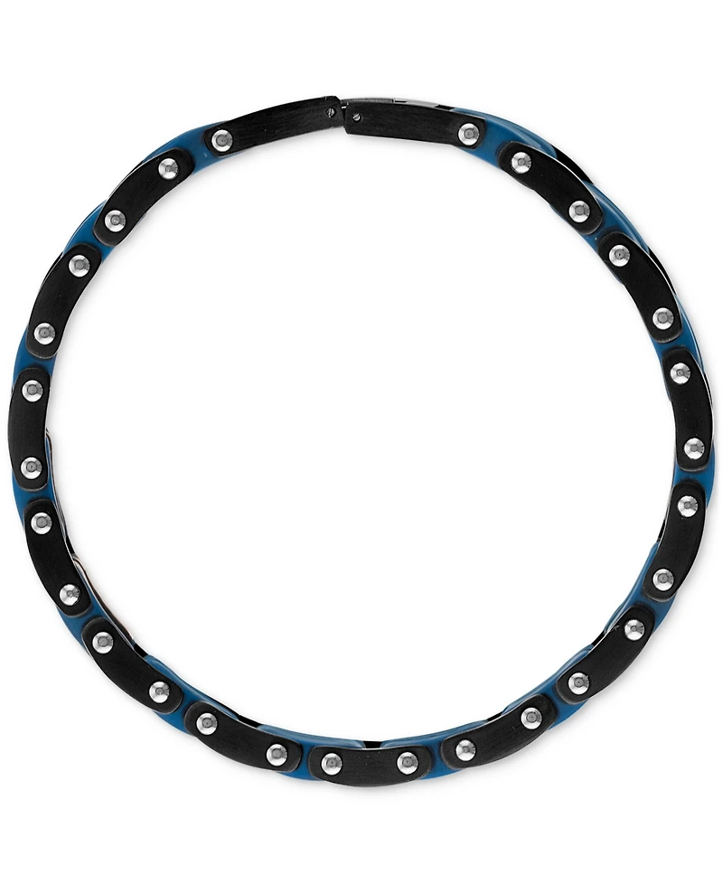 Esquire Men's Jewelry Diamond & Carbon Fiber Link Bracelet (1/3 ct. t.w.) in Blue & Black Ion-Plated Stainless Steel, Created for Macy's