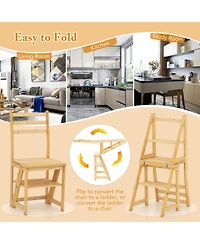 Costway Toddler 3-Step Folding Step Ladder Chair with Bamboo Frame Convertible Stool Reddish