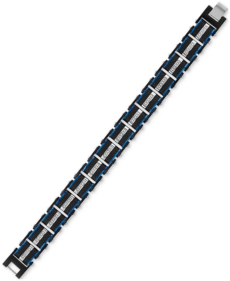 Esquire Men's Jewelry Diamond & Carbon Fiber Link Bracelet (1/3 ct. t.w.) in Blue & Black Ion-Plated Stainless Steel, Created for Macy's