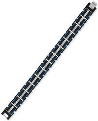 Esquire Men's Jewelry Diamond & Carbon Fiber Link Bracelet (1/3 ct. t.w.) in Blue & Black Ion-Plated Stainless Steel, Created for Macy's