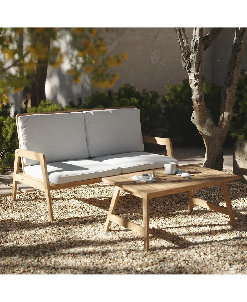 LuxenHome Outdoor Acacia Wood Coffee Table and Loveseat with Cushions