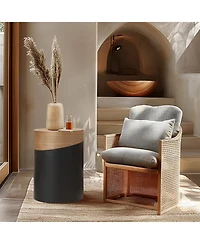 LuxenHome Natural Wood and Metal Round Drum Modern Accent End Side Table