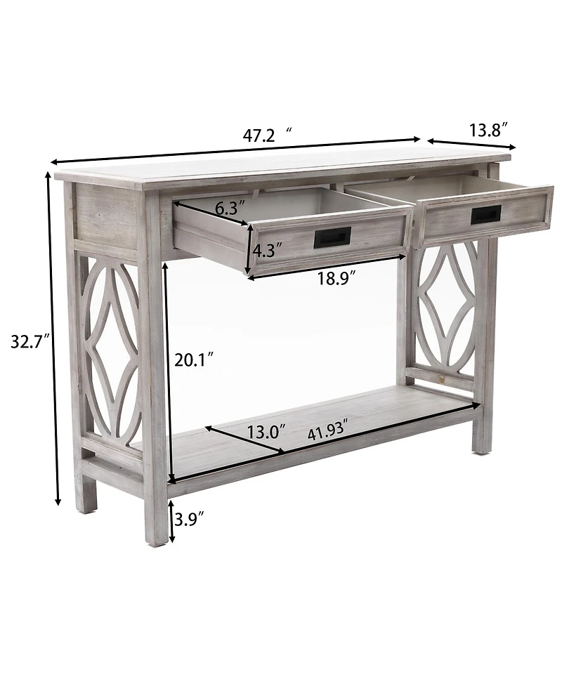 LuxenHome Gray Wood 2-Drawer 1-Shelf Console and Entry Table