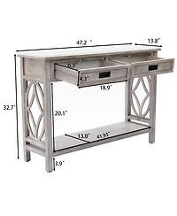 LuxenHome Gray Wood 2-Drawer 1-Shelf Console and Entry Table