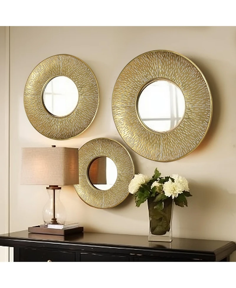 LuxenHome 3-Piece Gold Metal Round Wall Mirror Set