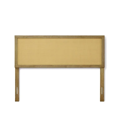 LuxenHome Natural Finish Rubberwood with Rattan Panel Headboard, Queen