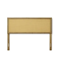 LuxenHome Natural Finish Rubberwood with Rattan Panel Headboard, Queen