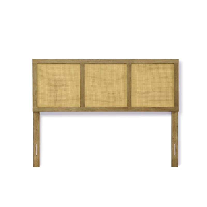 LuxenHome Natural Finish Rubberwood with Rattan Panels Headboard