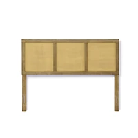 LuxenHome Natural Finish Rubberwood with Rattan Panels Headboard
