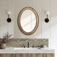 LuxenHome 32-Inch Cameo Wood Framed Accent Wall Mirror Large Oval Wall Mounted Mirror Farmhouse Wall Decor
