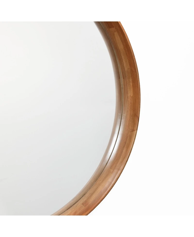 LuxenHome Natural Rubberwood Frame Round Wall Mirror