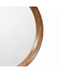 LuxenHome Natural Rubberwood Frame Round Wall Mirror