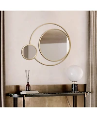 LuxenHome Orbit Modern Gold Metal Frame Round Wall Mirror