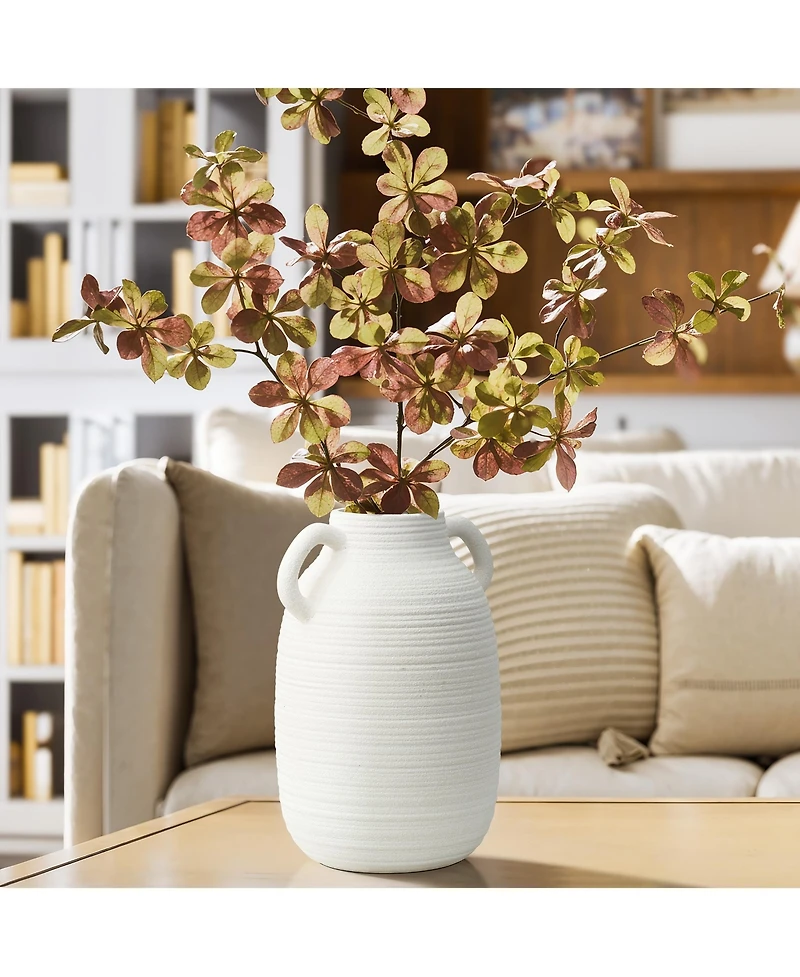 LuxenHome White Ceramic Jug 9.9-Inch Tall Round Vase