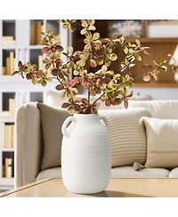 LuxenHome White Ceramic Jug 9.9-Inch Tall Round Vase